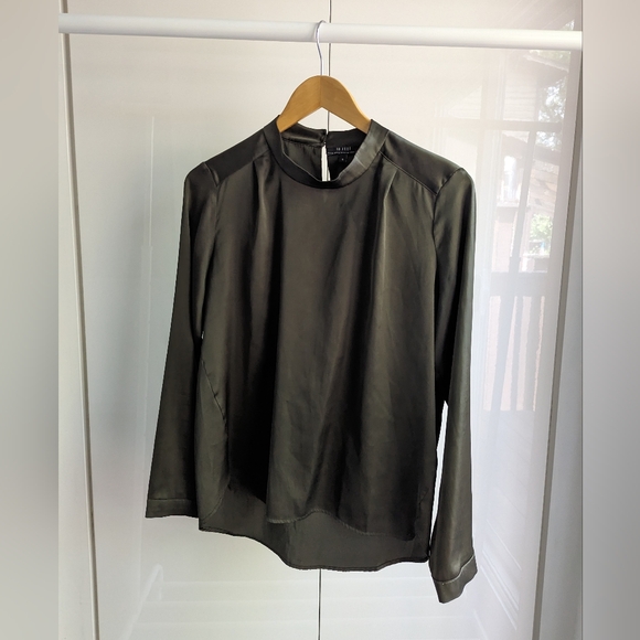 10 FEET Satin Blouse, Dark Green, Sz S - Picture 2 of 7
